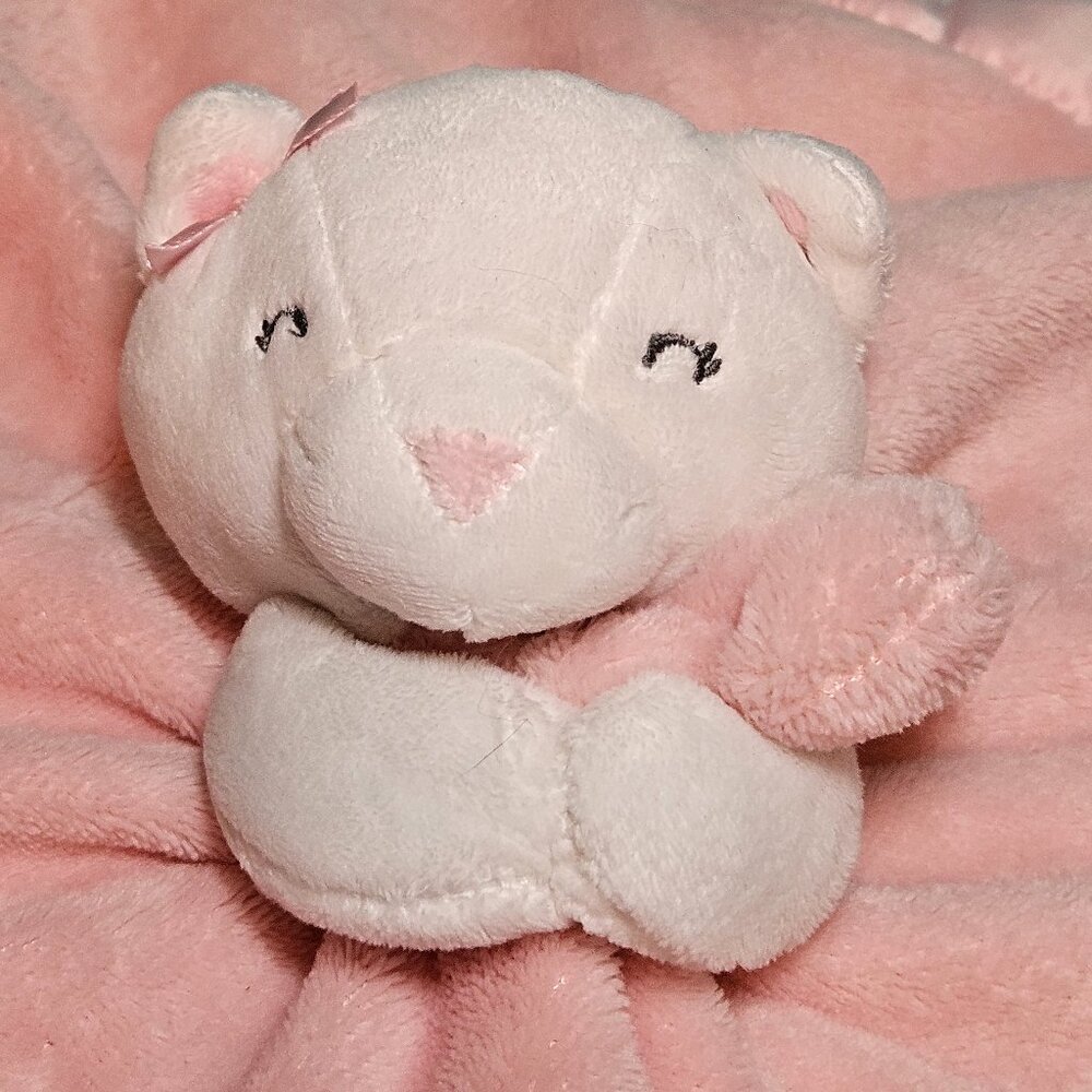 Carters Lovey Bear Kitty cat Pink Satin Trim Security Blanket Soft Baby Plush